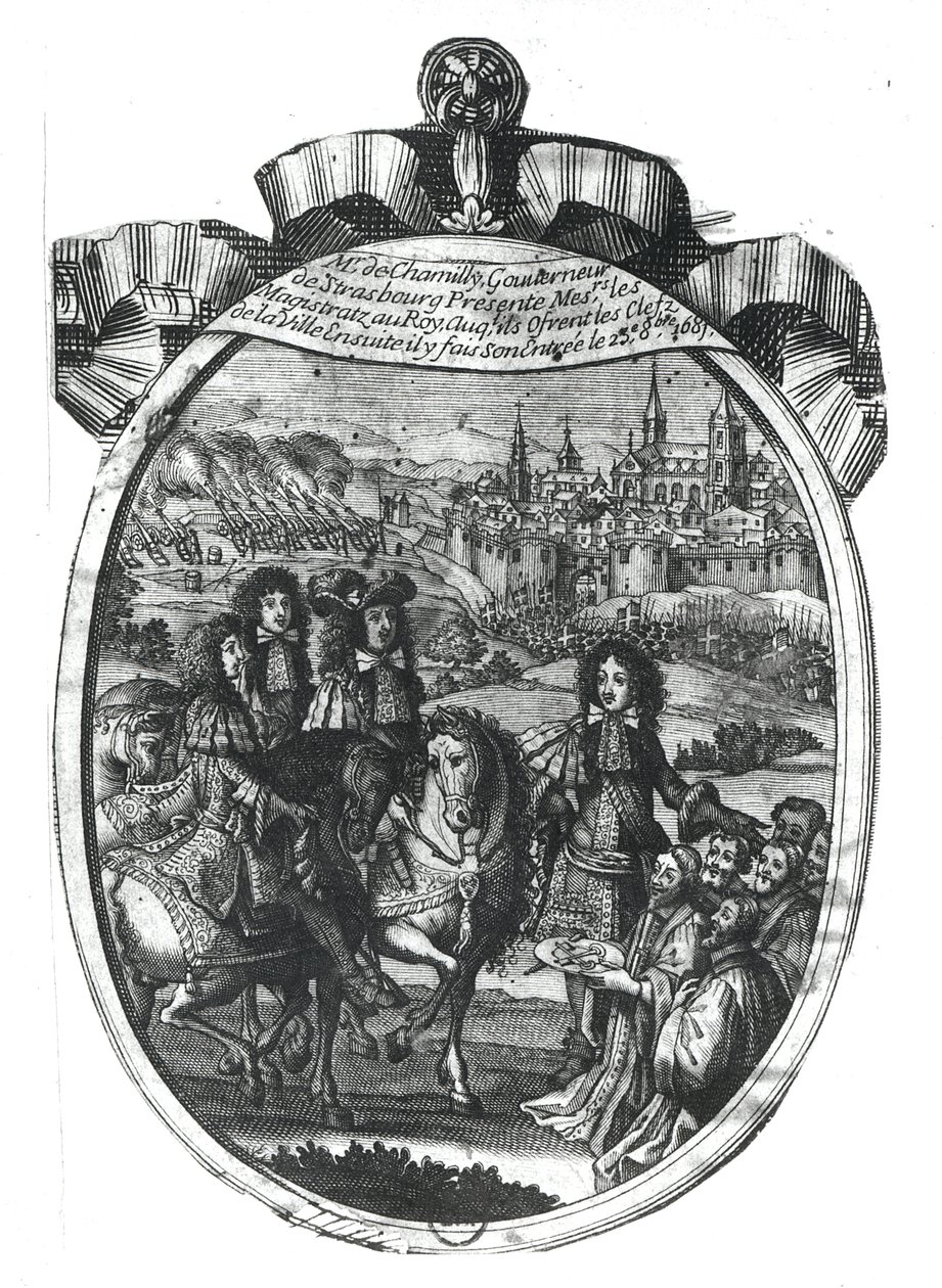 Kuningas Ludvig XIV:n (1643-1715) saapuminen Strasbourgiin, 25. lokakuuta 1681 tekijältä French School