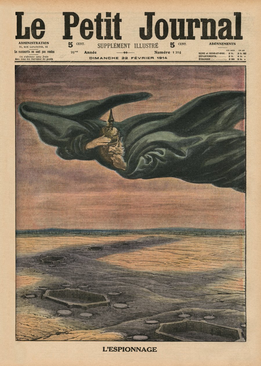 Vakoilu, etukannen kuvitus "Le Petit Journalista", liitekuva, 22. helmikuuta 1914 tekijältä French School