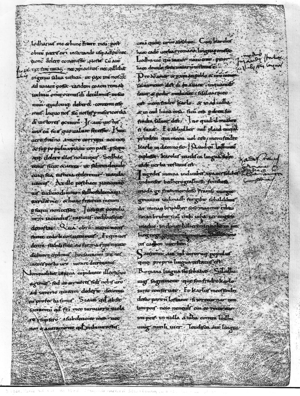 Faksikopio Ms 9786 fol.135 The Oth of Strasbourg, Charles Kalju (823-877) ja Ludvig Saksalainen (n. 804-876) 842 tekijältä French School
