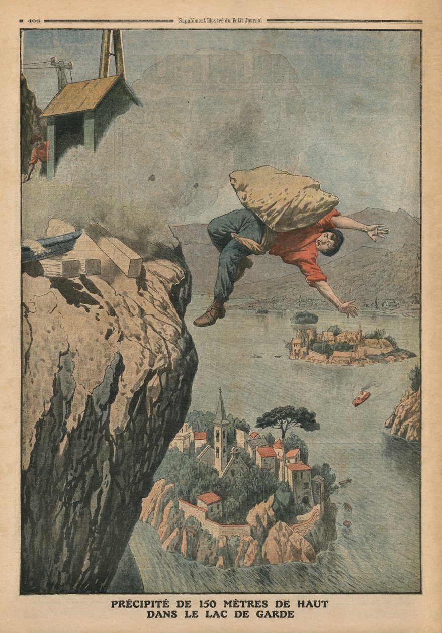 Putoaminen Gardajärvellä, kuvitus Le Petit Journalista, liitekuva, 18. joulukuuta 1910 tekijältä French School
