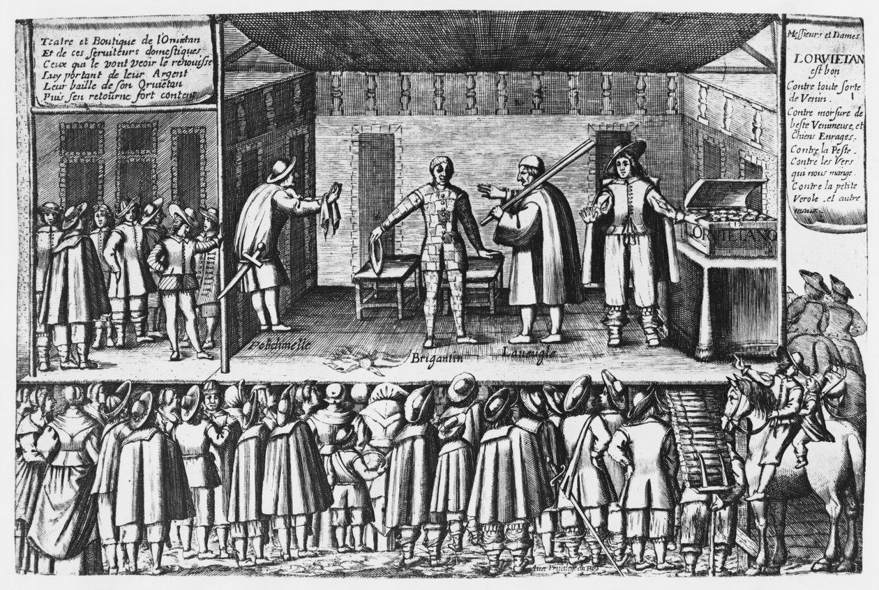 Farssi orvietan-myyjiä vastaan Saint-Germain-messuilla Pariisissa, n. 1620-30 tekijältä French School