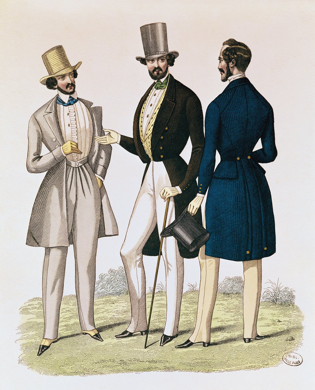 Miesten vaatteita kuvaava muotilevy, julkaissut "La Fashion", 1841 tekijältä French School