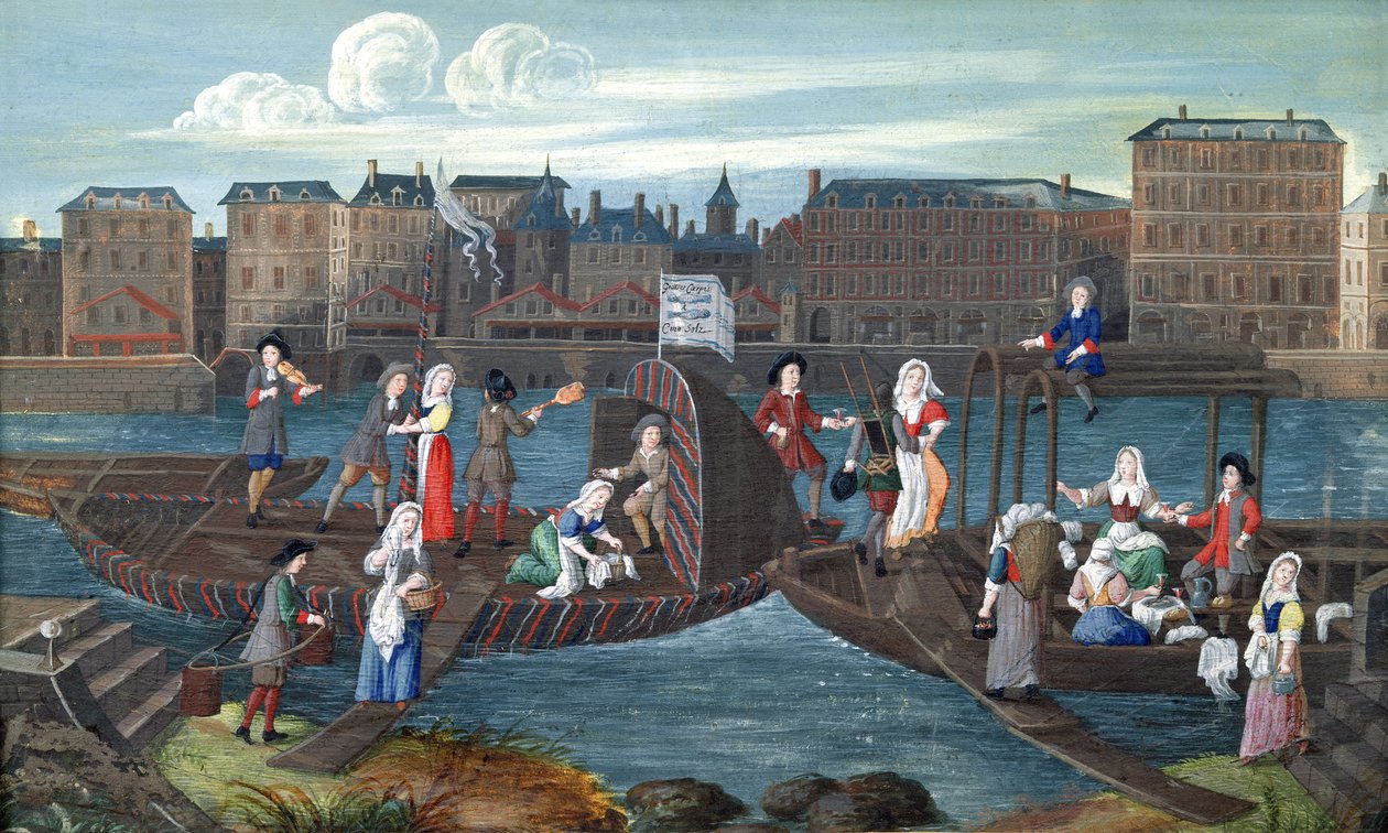 Kalakauppa ja pesulavene Quai de la Megisseriessä, n. 1670 tekijältä French School