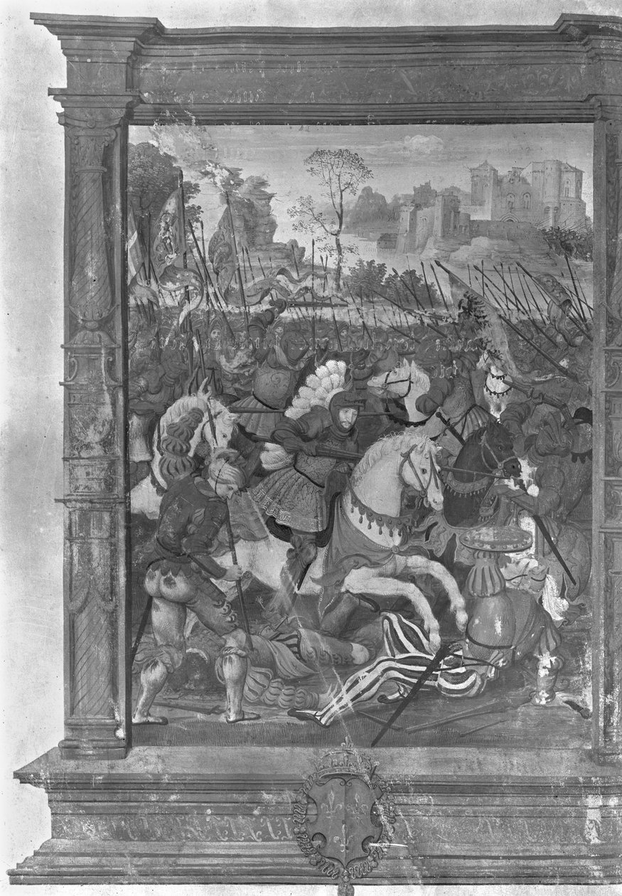 Fol.1 Francois I (1494-1547) hyökkäämässä Marignanin taistelussa, 14. syyskuuta 1515 tekijältä French School