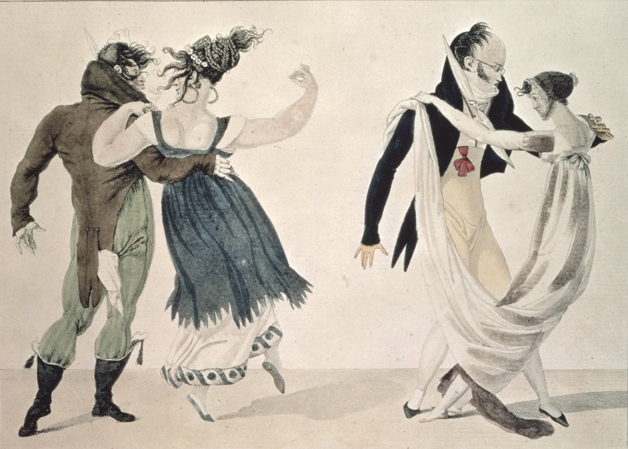Hyvä muoto, nro 1: Valssi, satiirinen sarjakuva, n. 1820 tekijältä French School