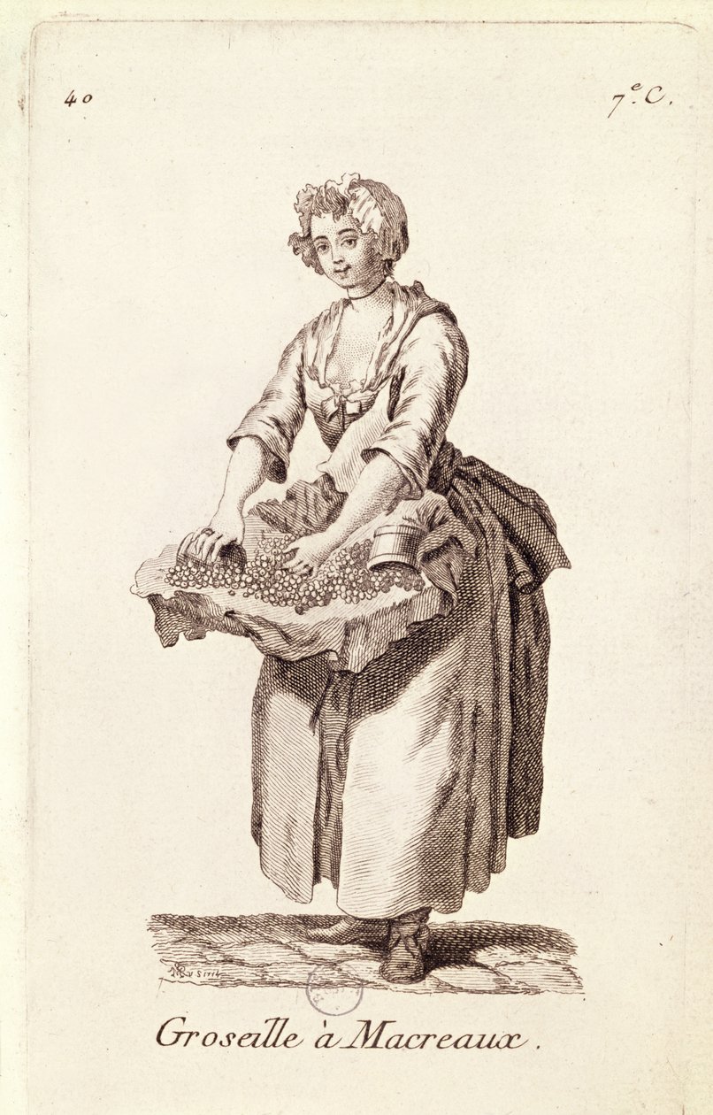 "Karviaismarjoja makrillille", Karviaismyyjä, Petits Metiers de Paris -teoksesta. tekijältä French School