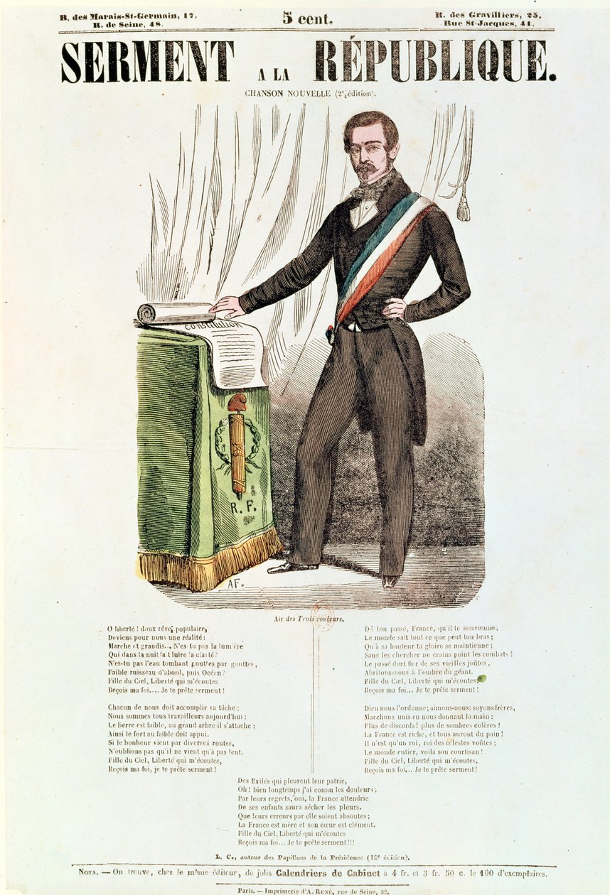 Kuvitettu lyriikkaarkki "Serment a la Republique", n. 1848-52 tekijältä French School