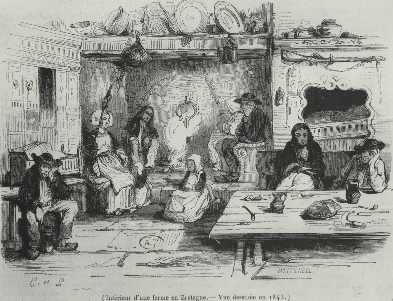Bretagnen maatilan sisustus, 1843 tekijältä French School