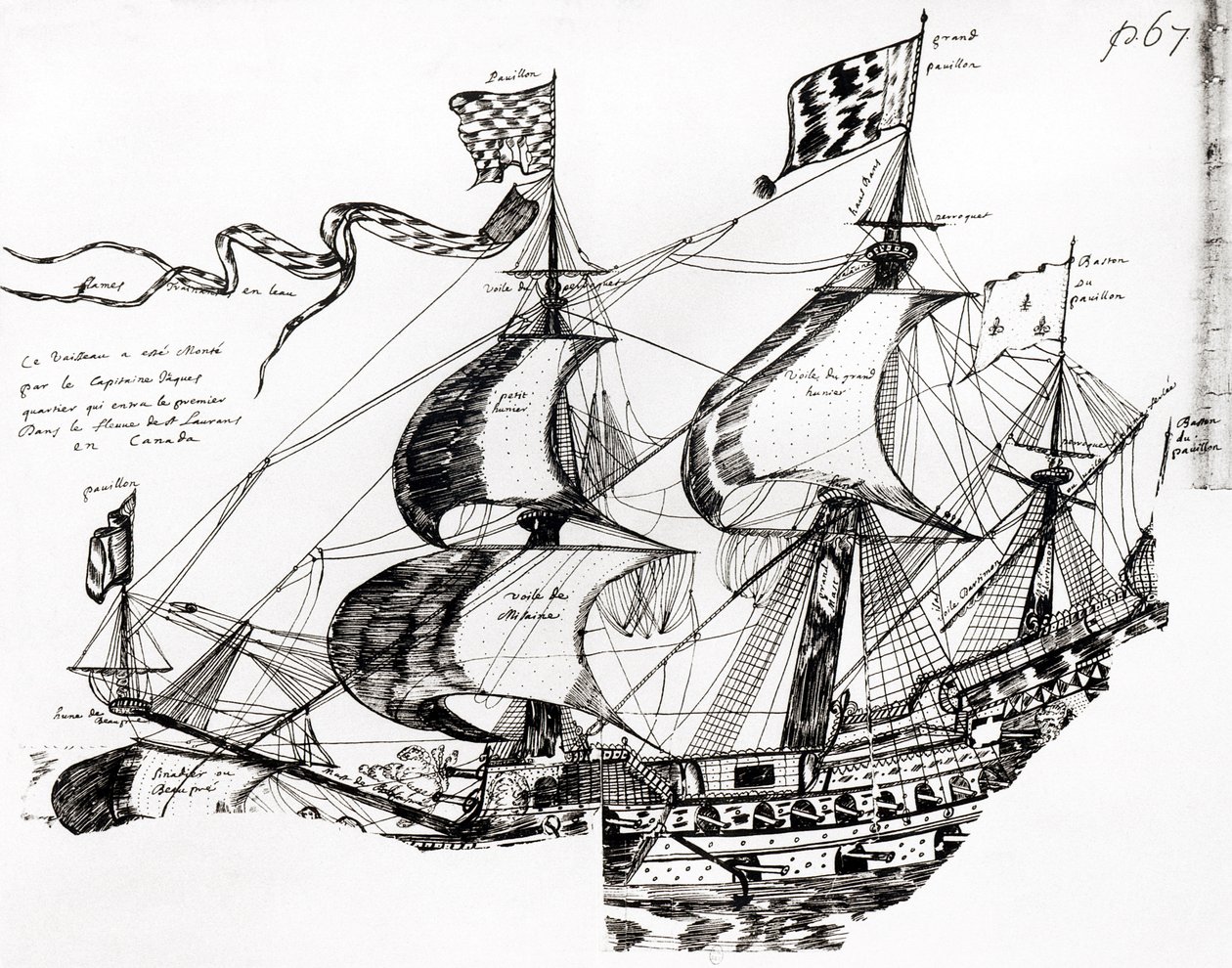 Jacques Cartierin laiva, "Rarete des Indes sauvages", Codex canadiensis (kynä ja muste paperille) tekijältä French School