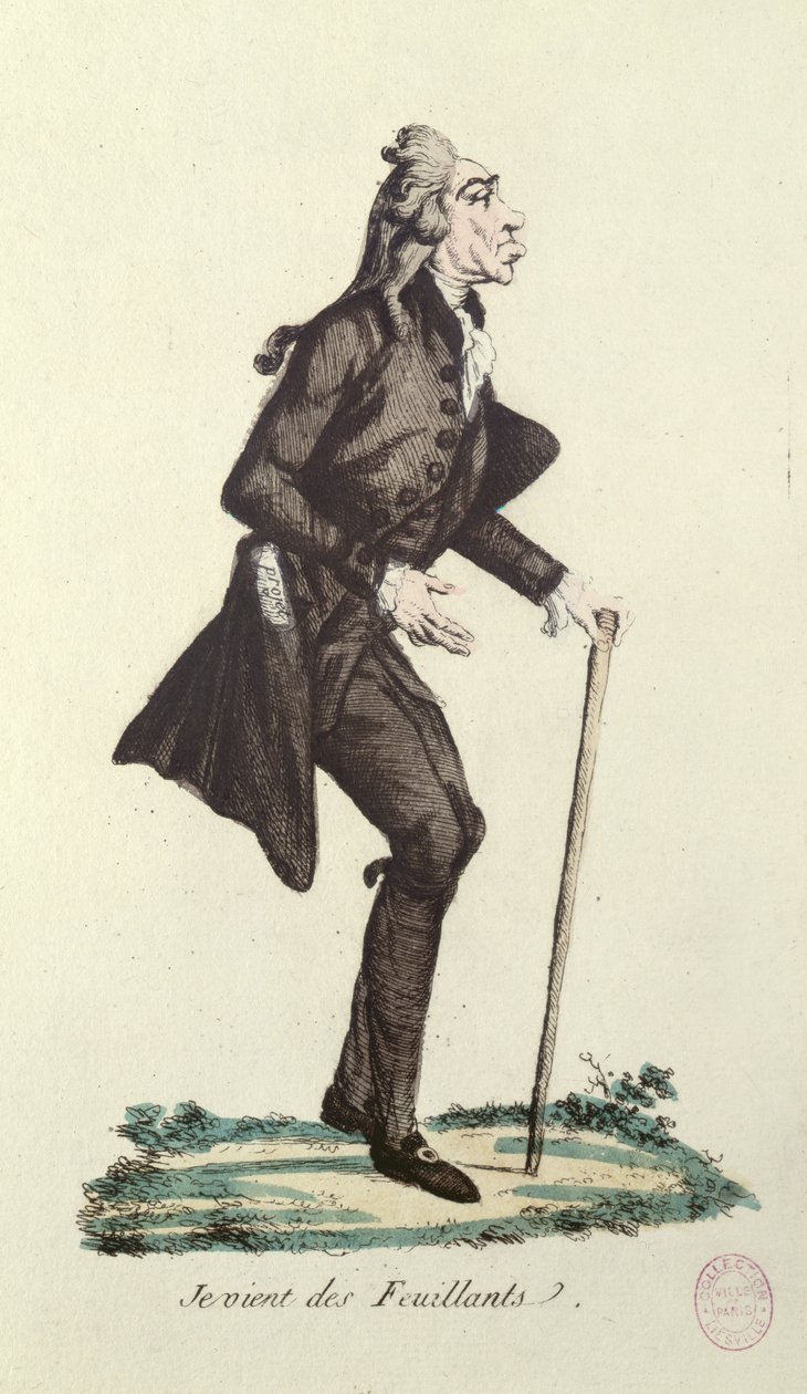 Je Viens des Feuillants, karikatyyri Ranskan vallankumouksesta, n. 1791-1792 (värillinen etsaus) tekijältä French School