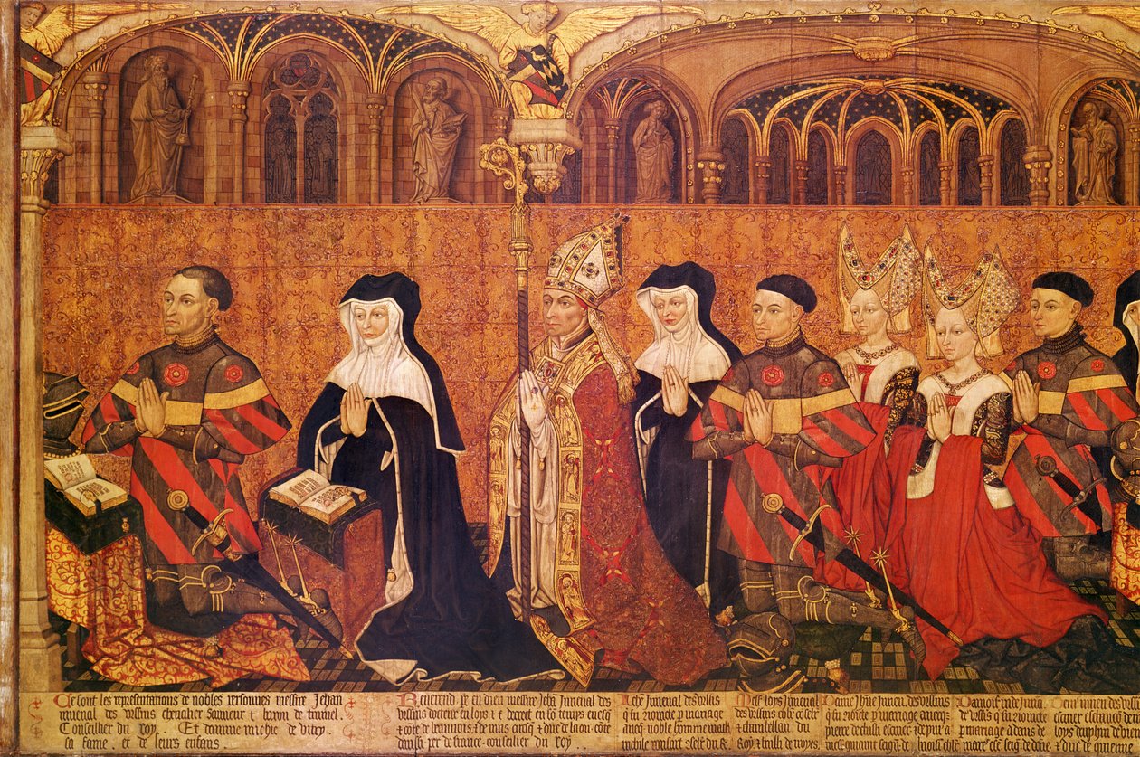 Jean I Jouvenel des Ursins (1360-1431) vaimonsa Michelle de Vitryn (k.1456) ja heidän perheensä kanssa, 1445-49 (375726:n yksityiskohta) tekijältä French School