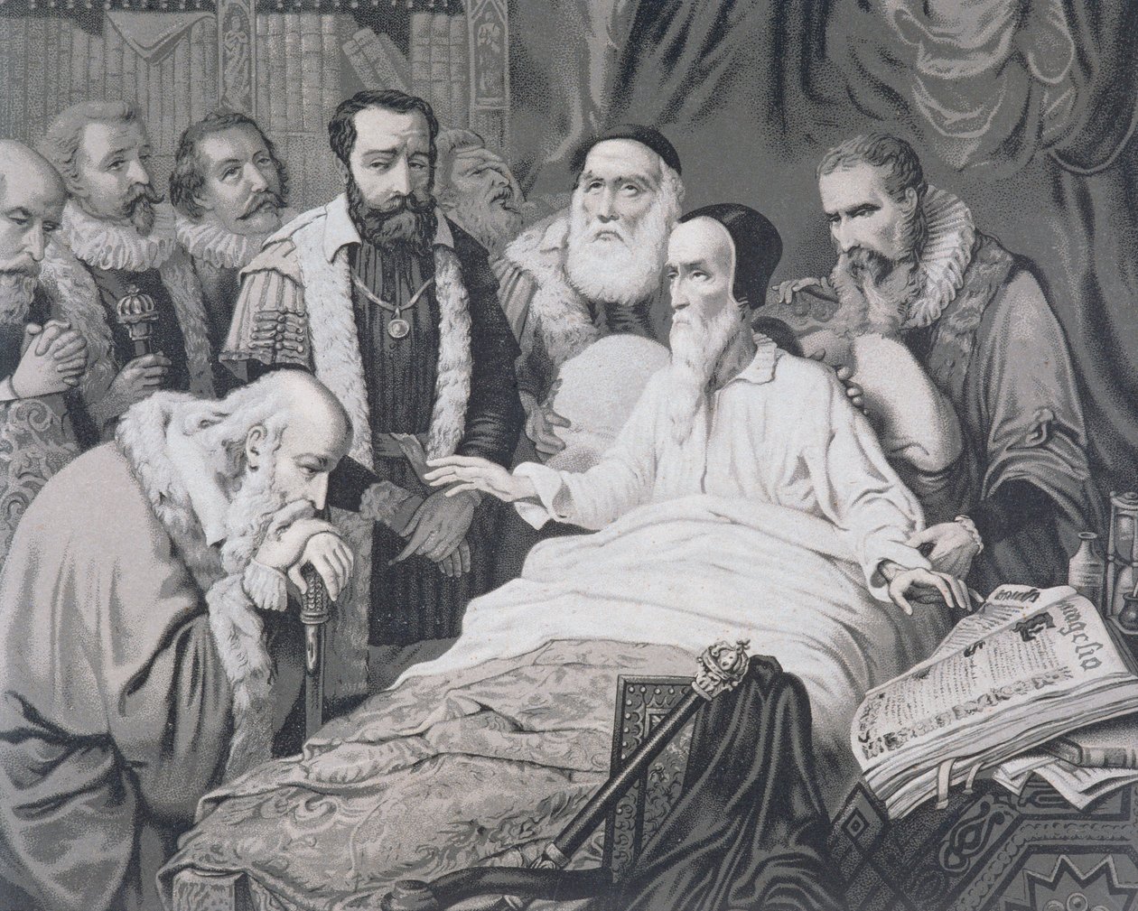 John Calvin (1509-1564) kuolinsängyllään tekijältä French School