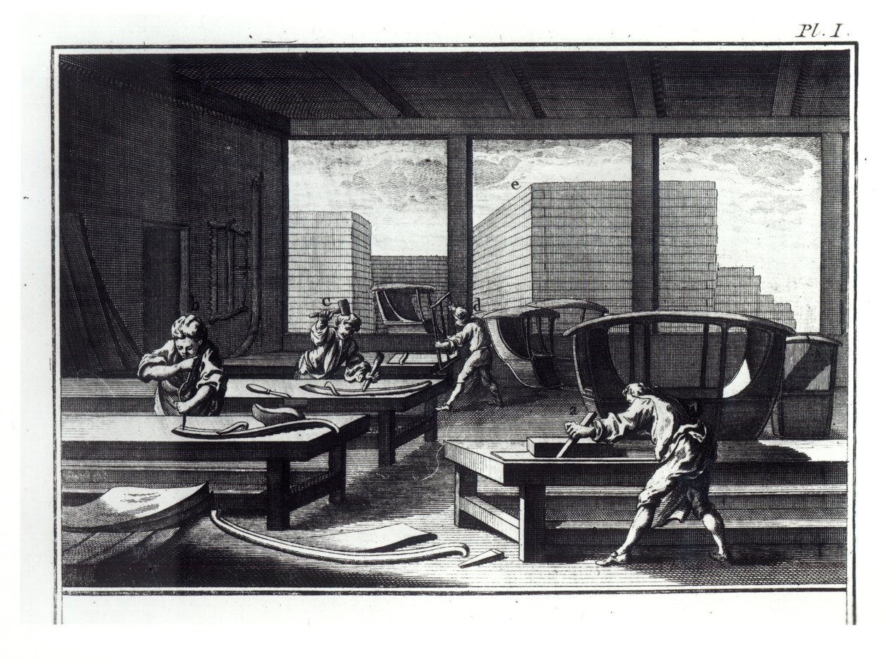 Puusepänpaja, vaunujen ja sedan-tuolien valmistus, Denis Diderot