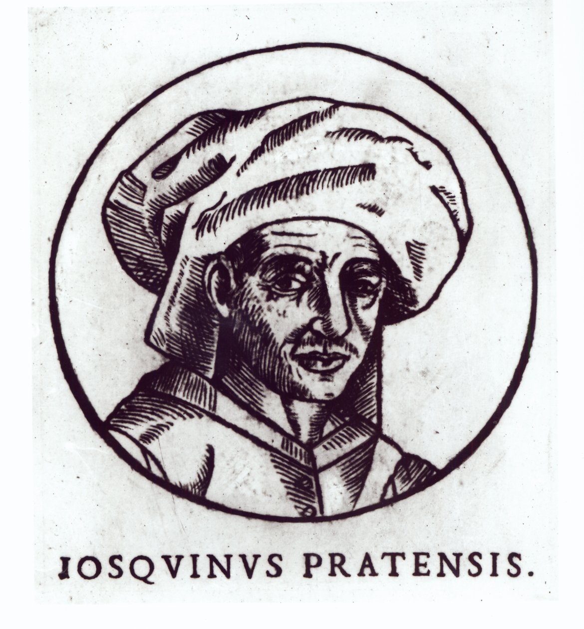 Josquin des Pres (n. 1440-1521) kaiverrettu teoksesta St. Gudulen katedraalissa, Brysselissä tekijältä French School