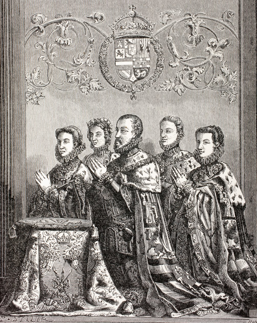 Espanjan kuningas Philip II kolmen vaimonsa kanssa, Paul Lacroix