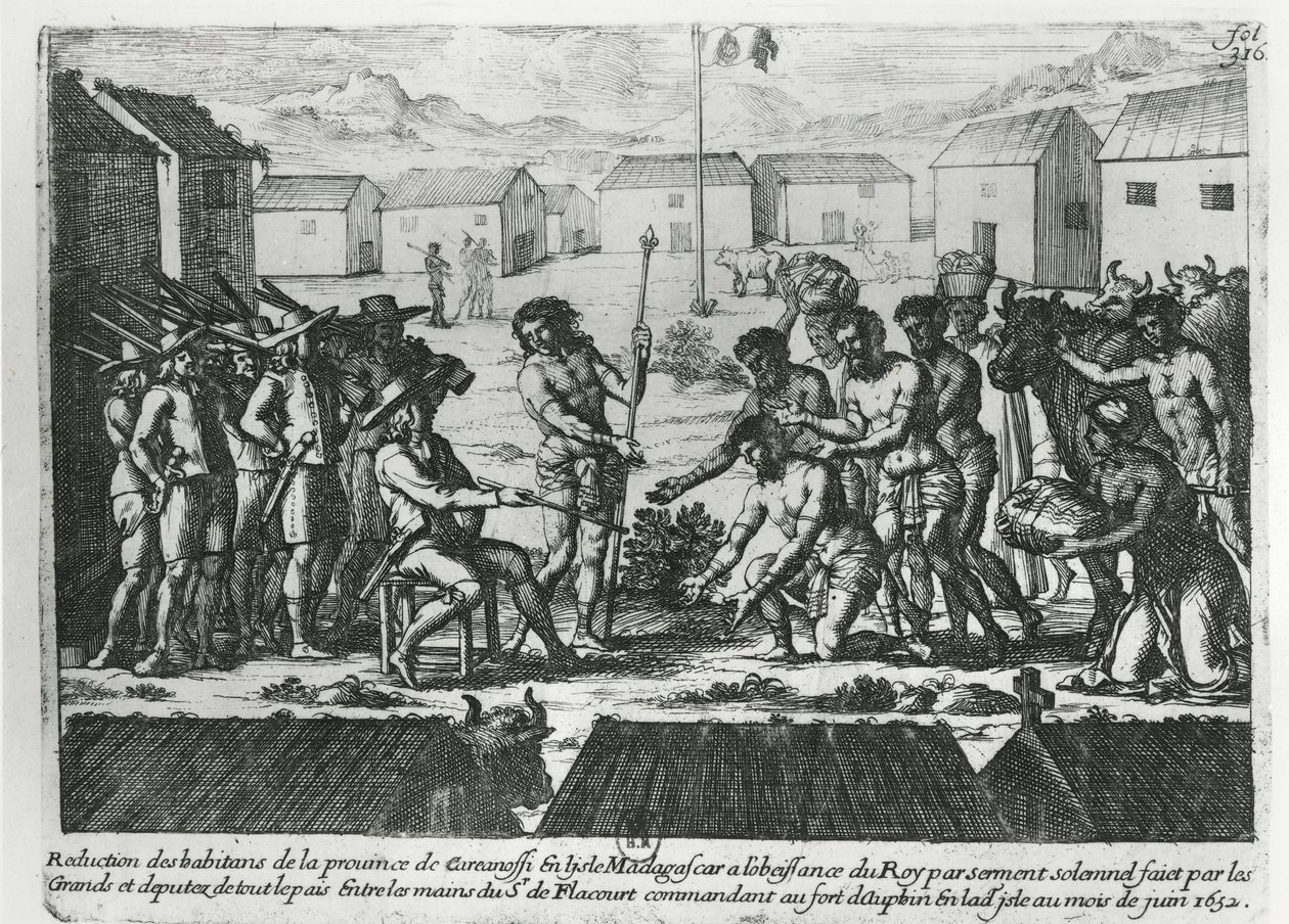 Madagaskar alistumassa Etienne Flacourtille (1607-60) 1652 tekijältä French School
