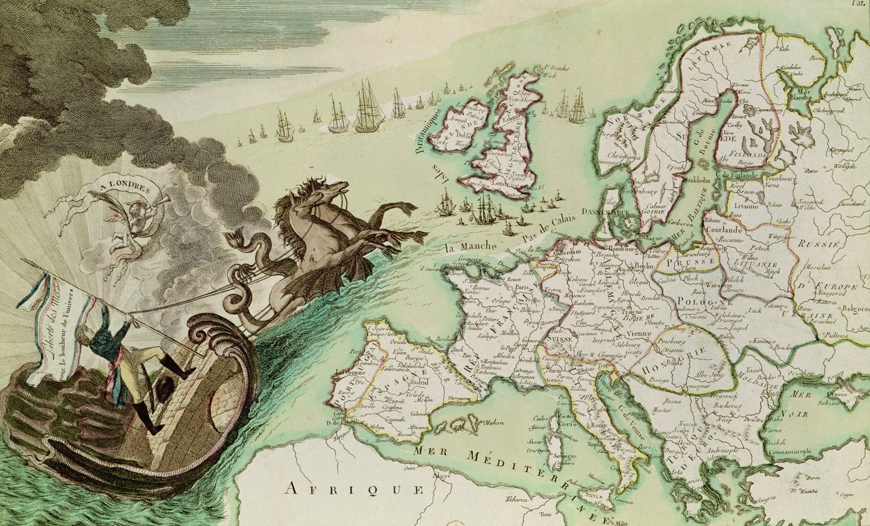 Kartta, joka havainnollistaa Napoleon Bonaparten (1769-1821) merivoimien hyökkäystä Englantiin n. 1803-04 tekijältä French School