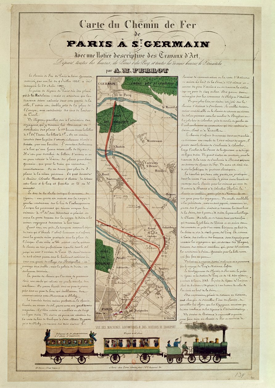 Kartta Pariisista St. Germainin rautatielle, kirjoittanut A.M. Perrot, 26. elokuuta 1837 tekijältä French School
