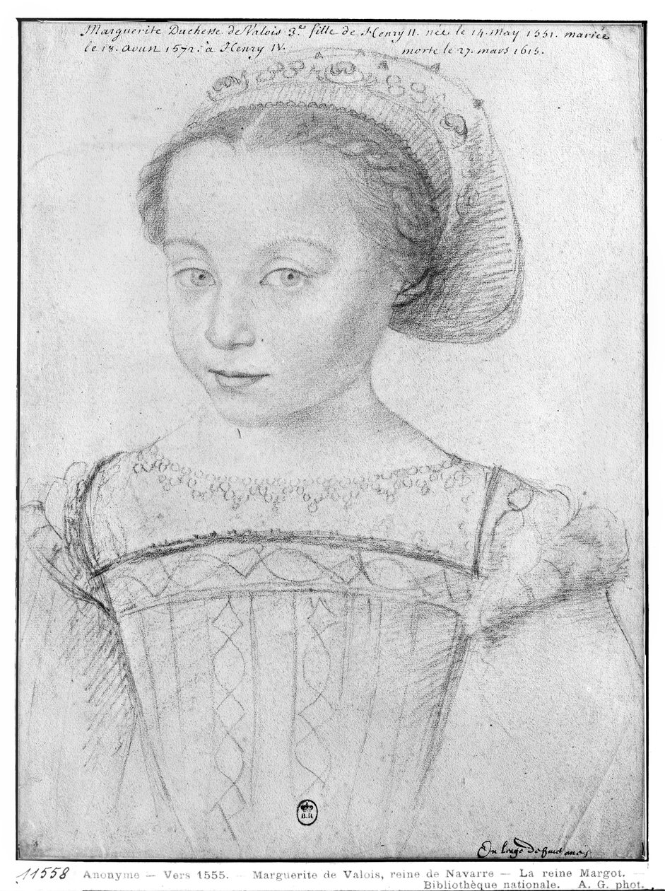 Marguerite de Valois (1553-1615), joka tunnetaan nimellä La Reine Margot, n. 1555 tekijältä French School