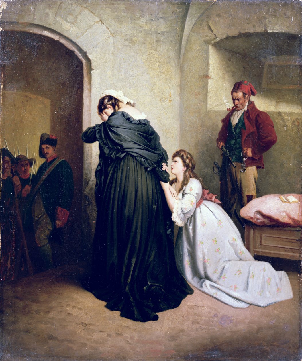 Marie Antoinette lähdössä teloitukseen (yksi pariskunnasta) tekijältä French School