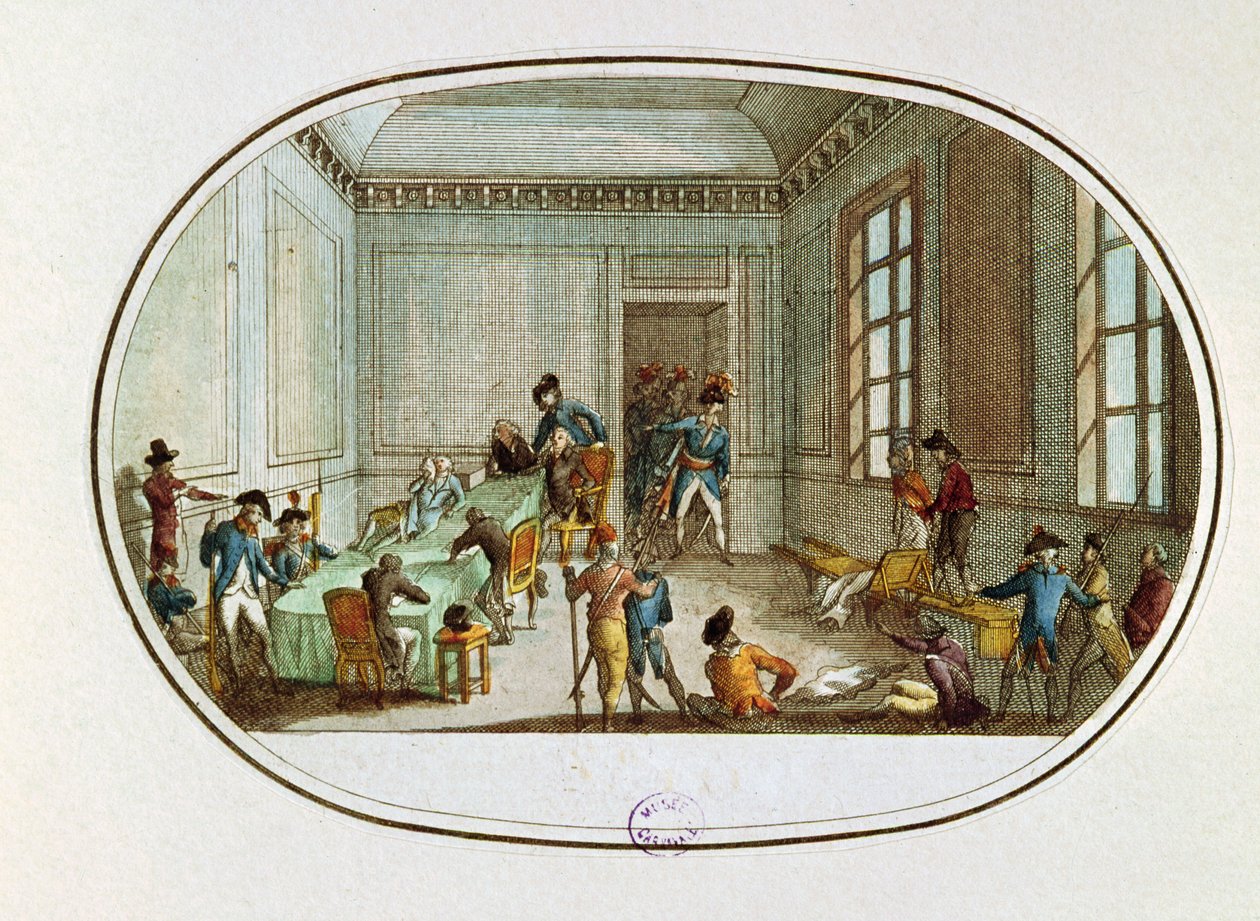 Maximilien de Robespierre (1758-94) loukkaantui Comite de Salut Publicin etekammiossa, 10 Thermidor An II (28.7.1794) tekijältä French School