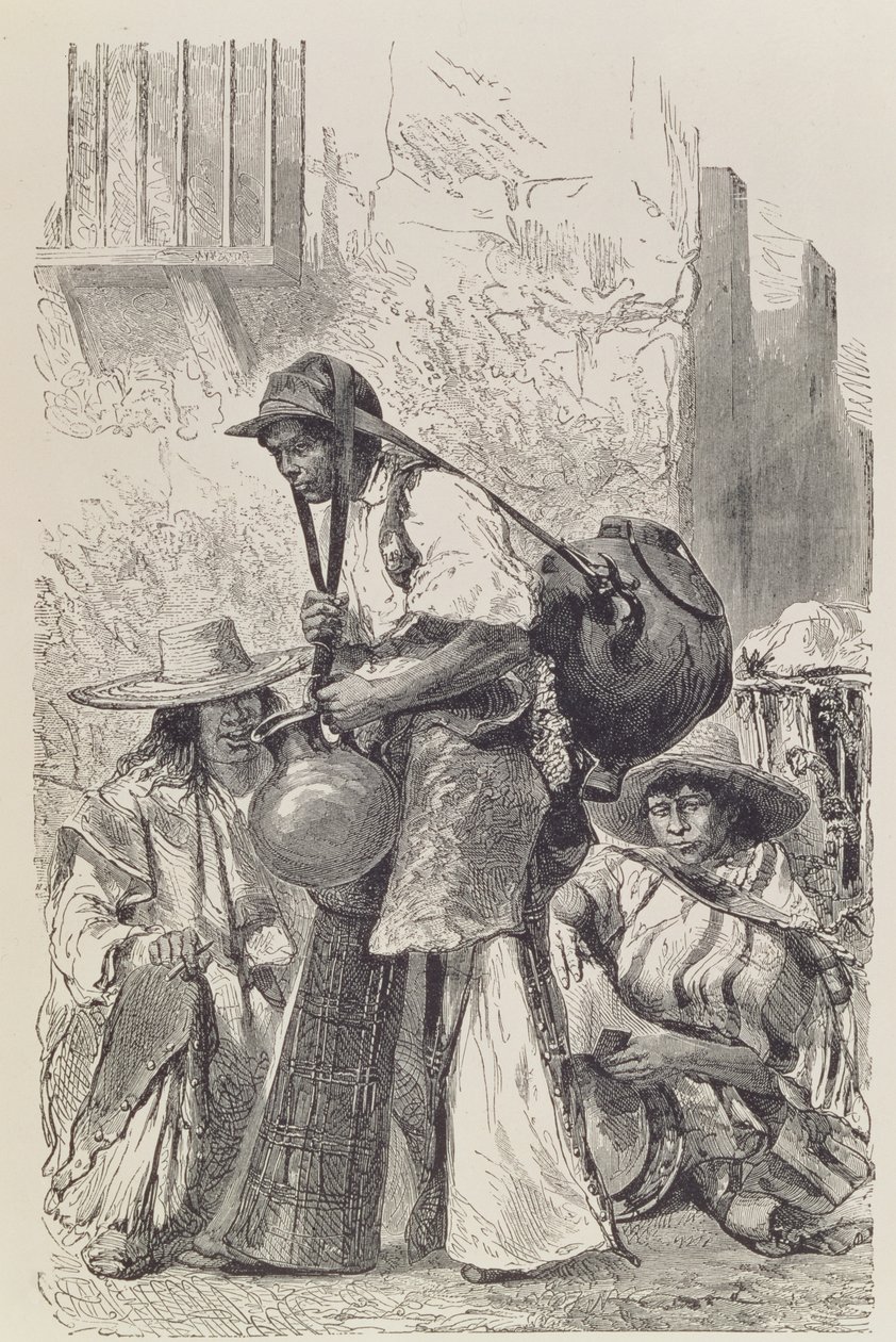 Mexican Water-Carrier, "Uuden maailman muinaiset kaupungit", kirjoittanut Claude-Joseph-Desire Charnay, pubi. 1887 tekijältä French School