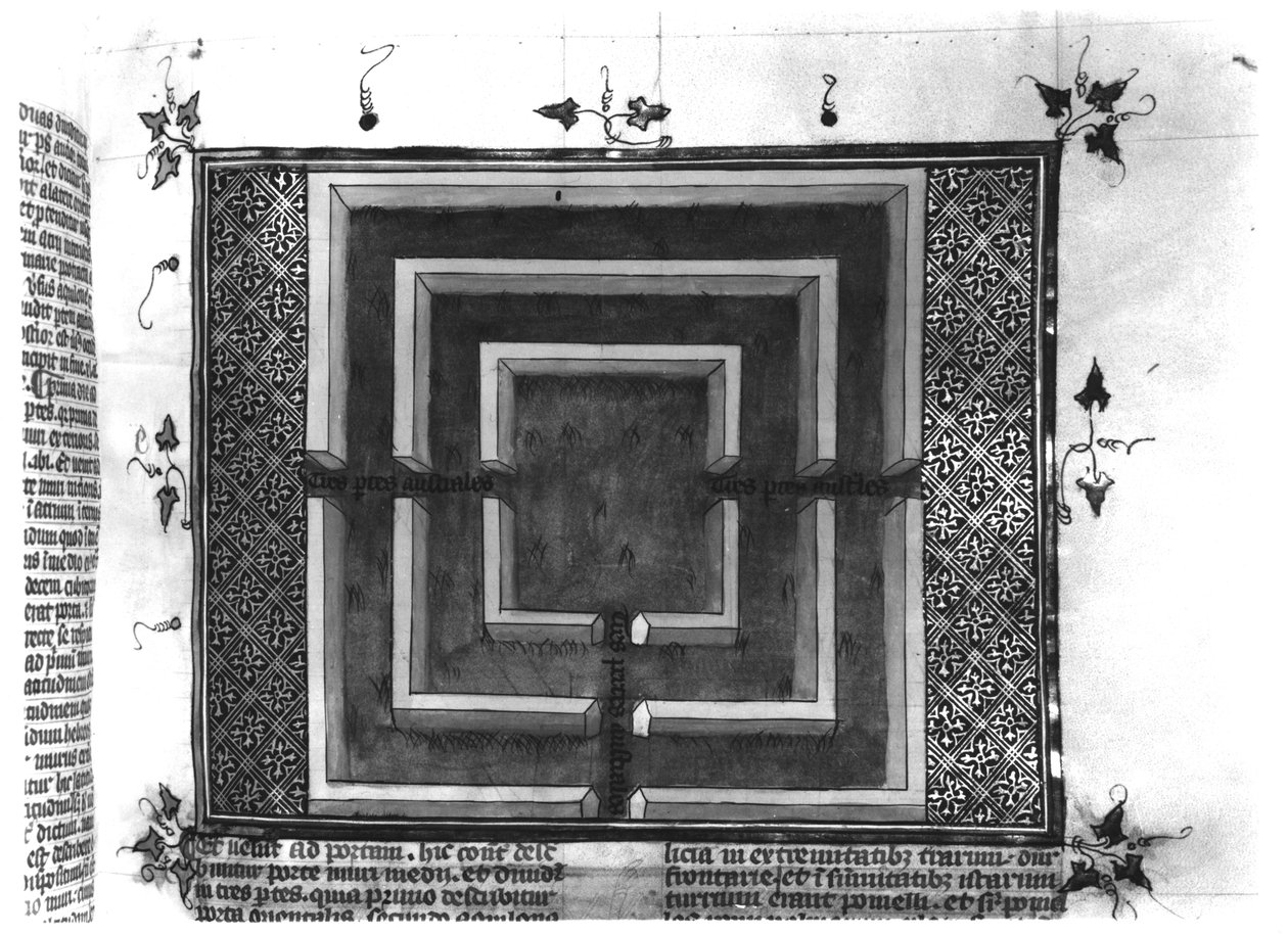 Ms 292 T III fol. 208r Labyrinth, kuvitus Nicolas de Lyren teoksesta "Postilles sur l