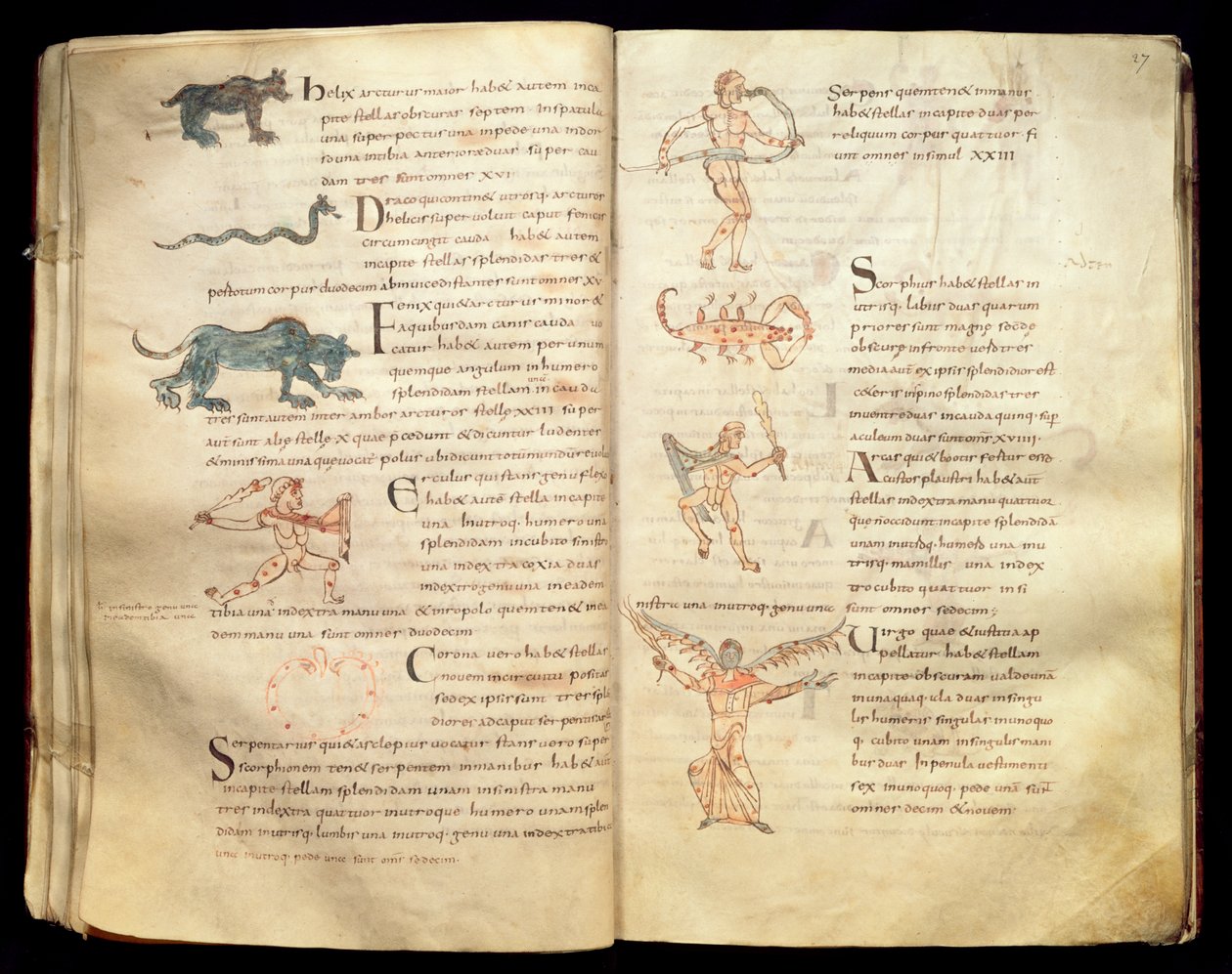Ms 422 Fol.26v ja 27r Kuun polku tähtikuvioiden halki, Sevillalaisen Isidoren 