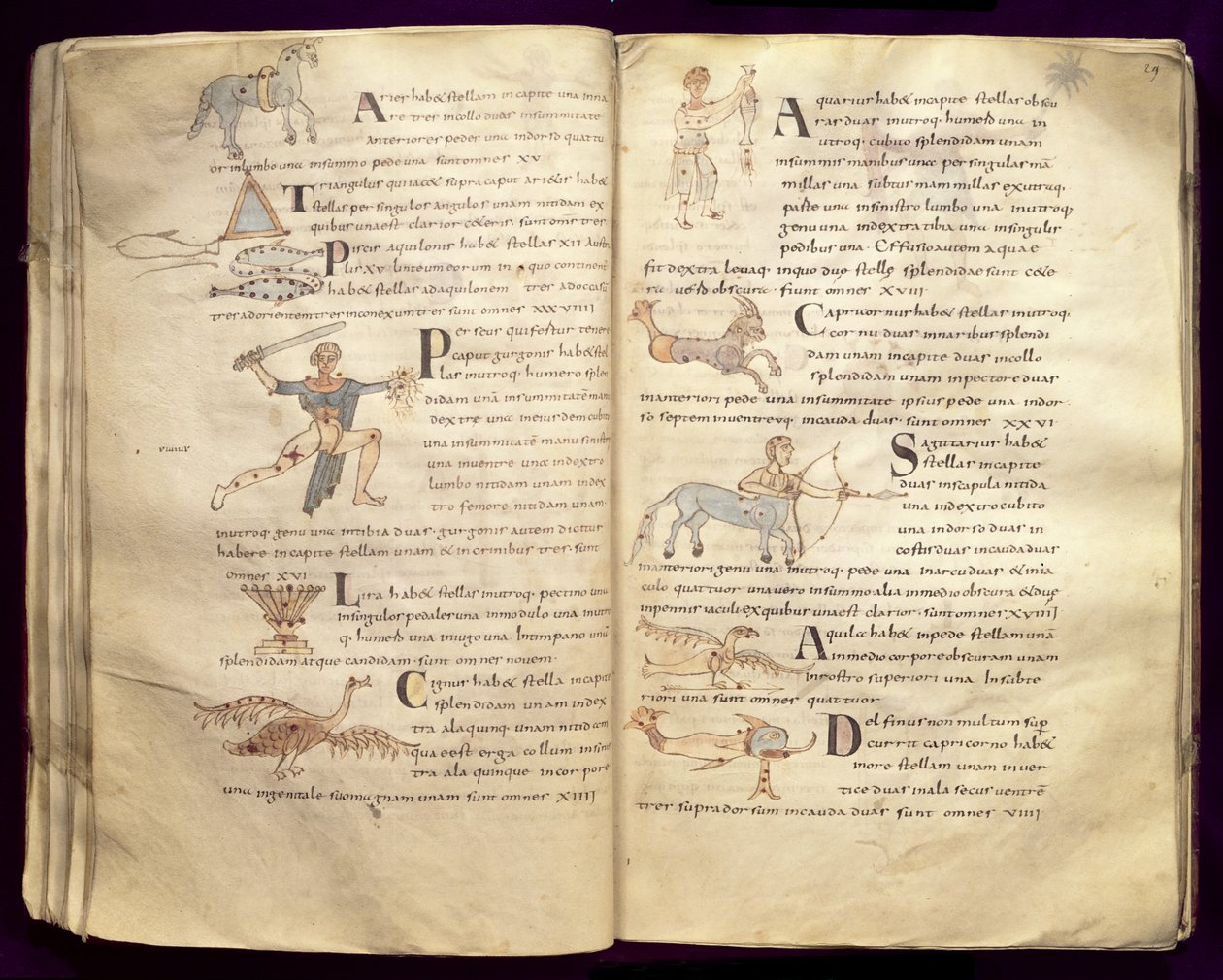 Ms 422 Fol.27v ja 29v Kuun polku tähtikuvioiden halki, Sevillalaisen Isidoren 