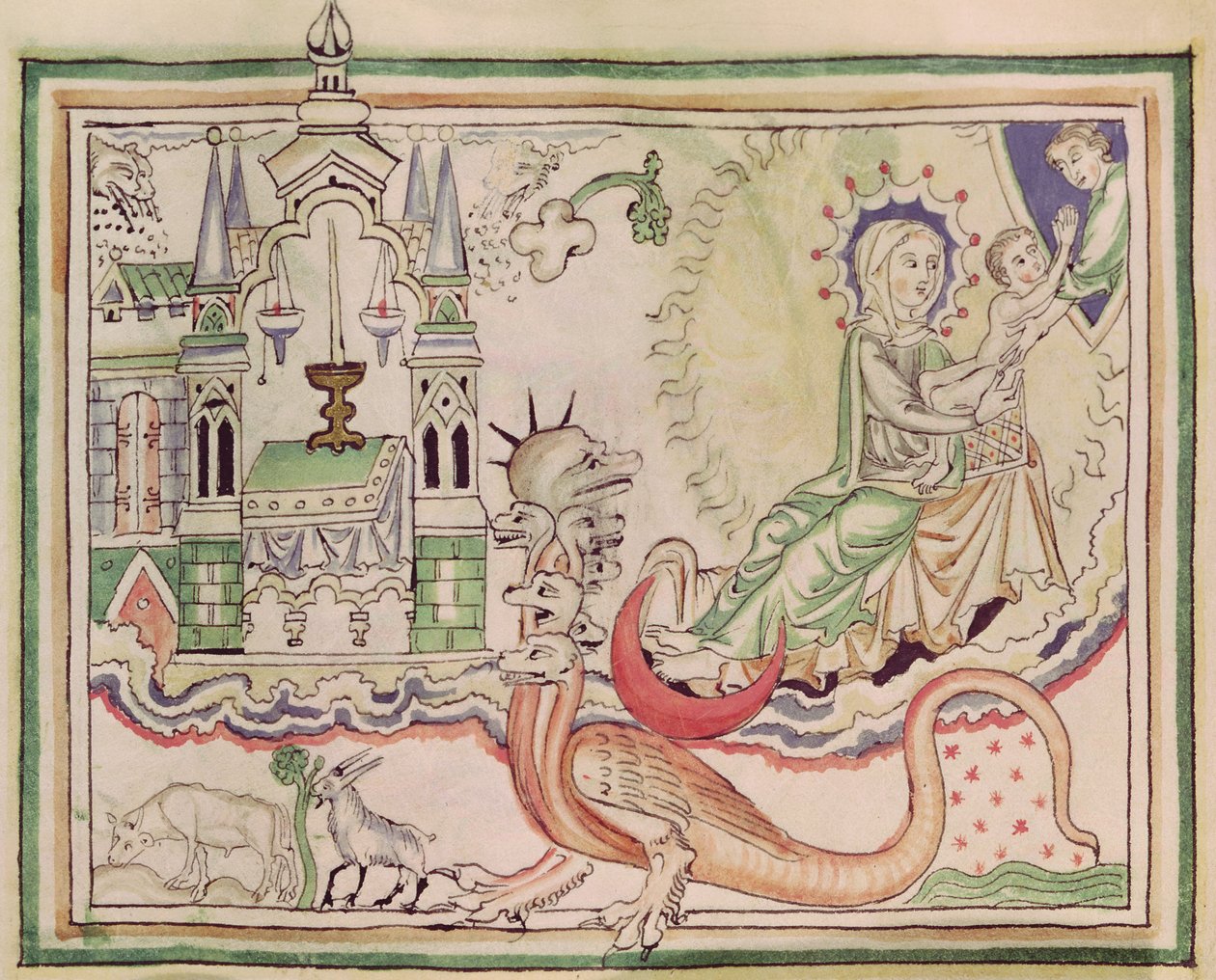 Ms 422 fol.47r Nainen synnytti lapsen ja seitsemänpäisen hirviön tekijältä French School