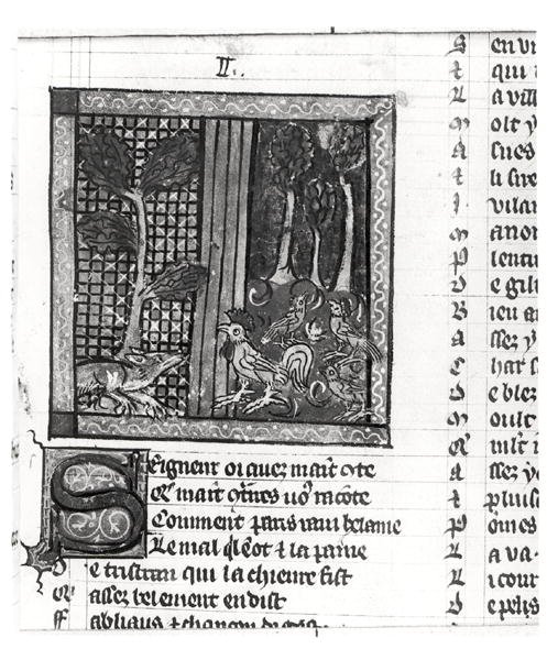 Ms Fr 1580 The Fox Flattering Chanteclerc, Le Roman de Renart tekijältä French School