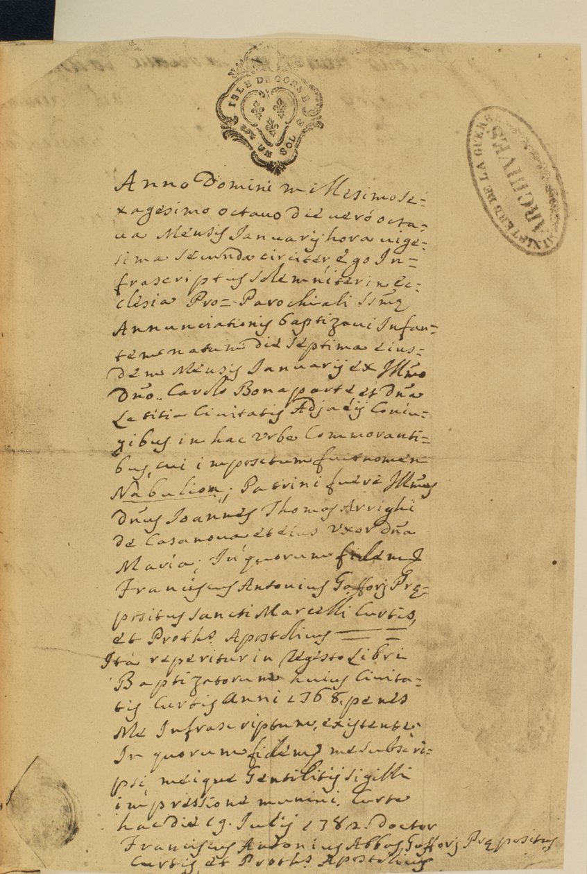 Napoleonin syntymätodistus, 1769 tekijältä French School