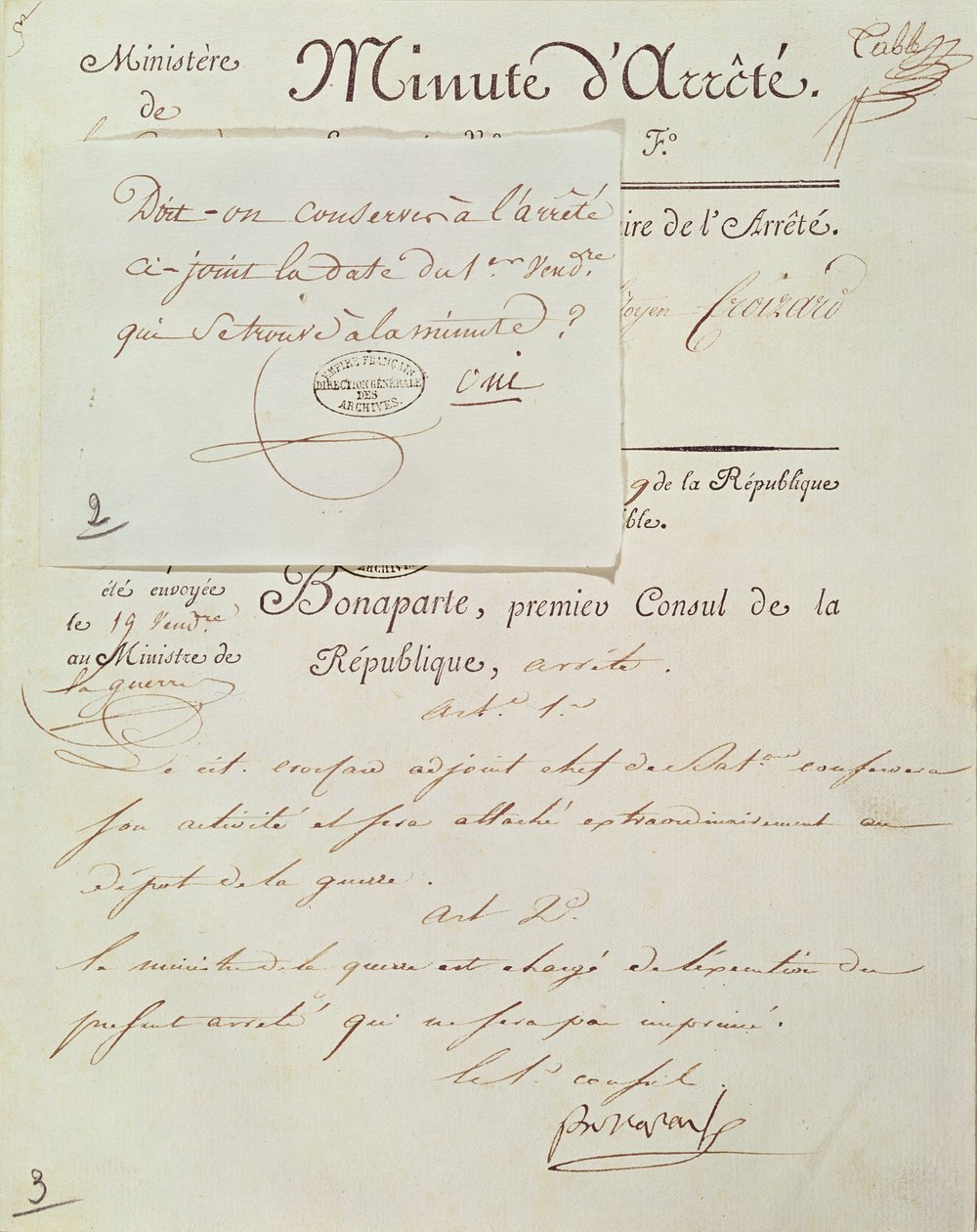 Napoleon I:n (1769-1821) allekirjoittama virallinen asiakirja 1 Vendemiaire An 9 (23. syyskuuta 1800) tekijältä French School