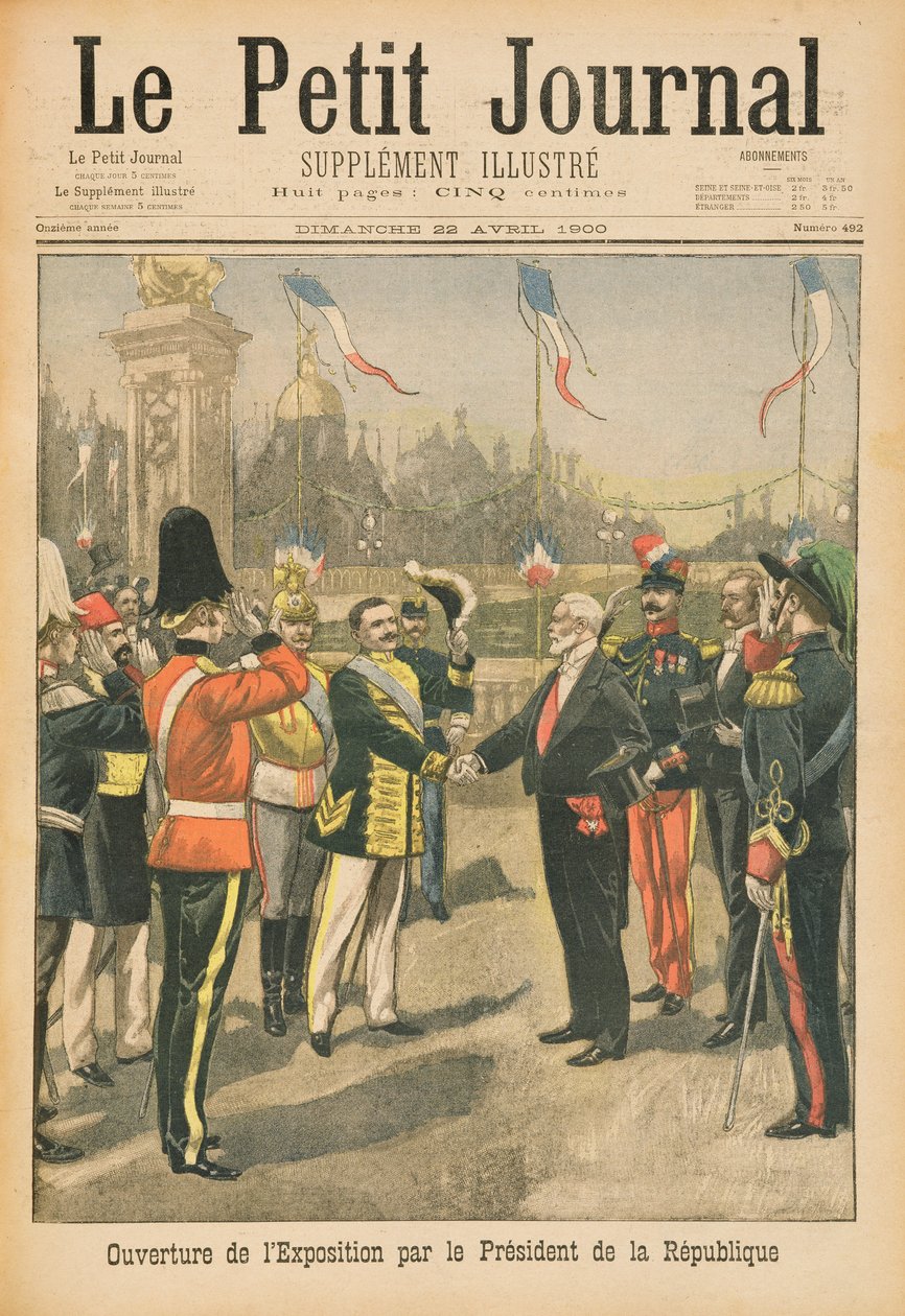 Tasavallan presidentin Pariisin vuoden 1900 yleismaailmallisen näyttelyn avaus, kuva Le Petit Journalista, 22. huhtikuuta 1900 tekijältä French School