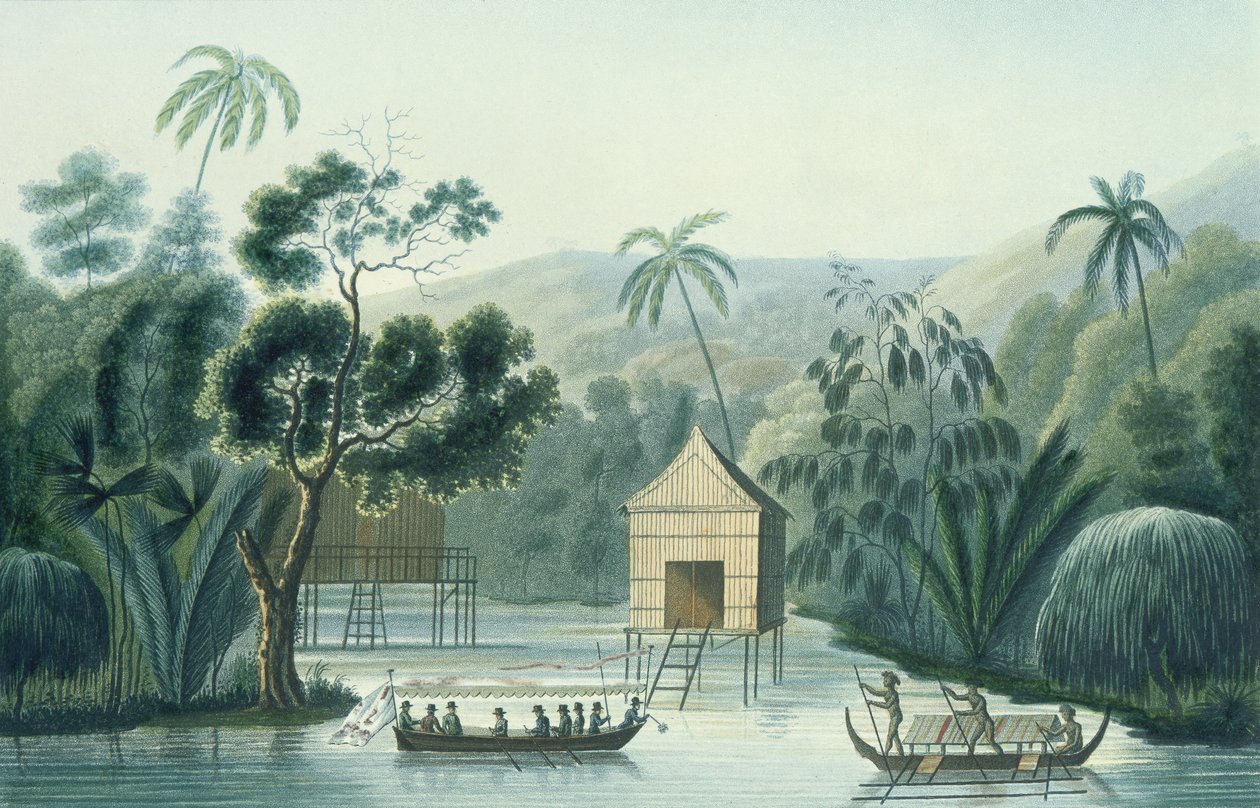Pagodi Waigioun saarella, Louis Isidore Duperreyn (1786-1865) Corvette La Coquillen matkasta maailman ympäri (1822-25) tekijältä French School