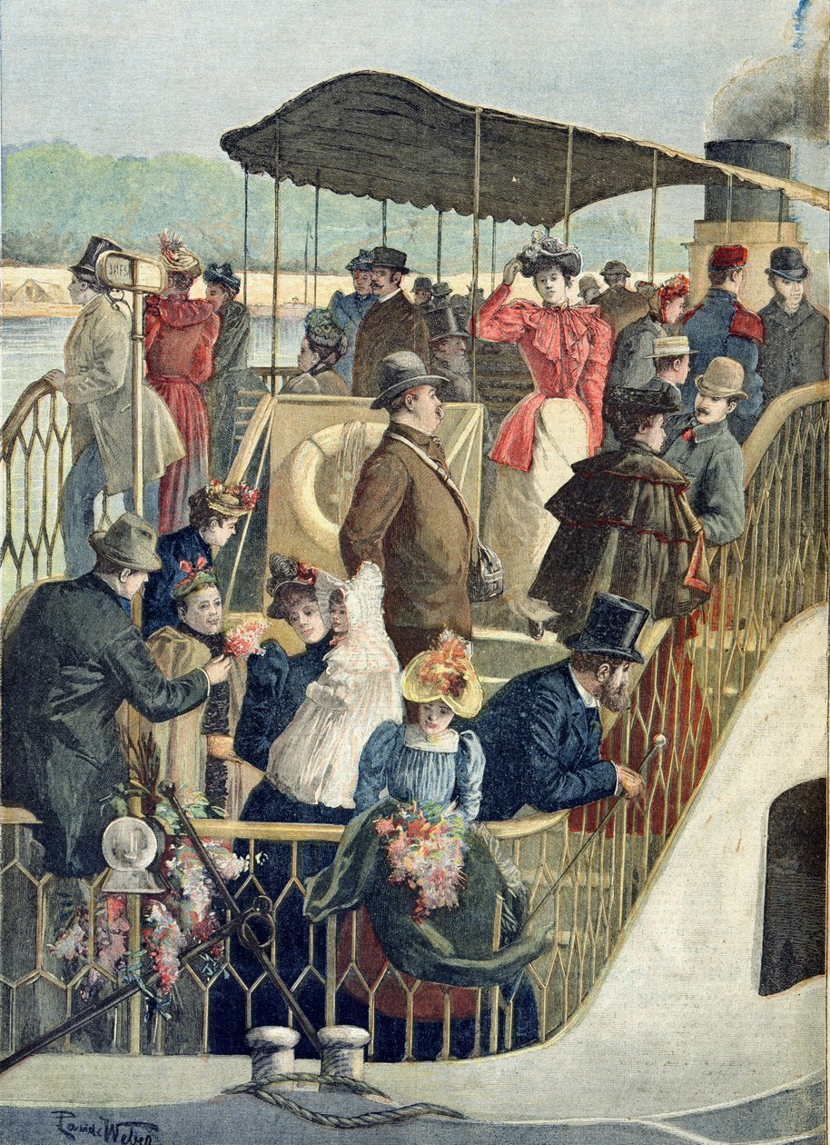 Maaseudulta palaavat pariisilaiset, kuvitus "Le Petit Journalista", 23. huhtikuuta 1894 tekijältä French School