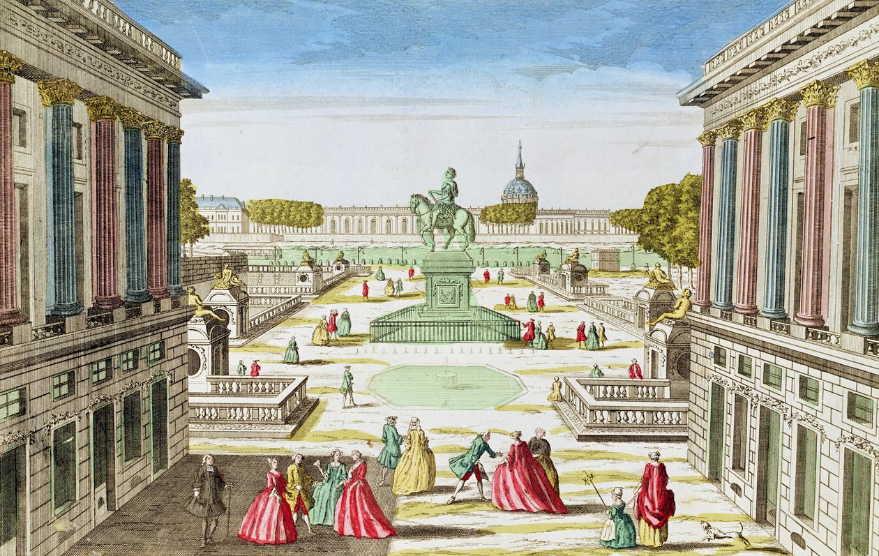 Perspektiivinäkymä Place Louis XV:lle Porte Saint-Honoresta tekijältä French School
