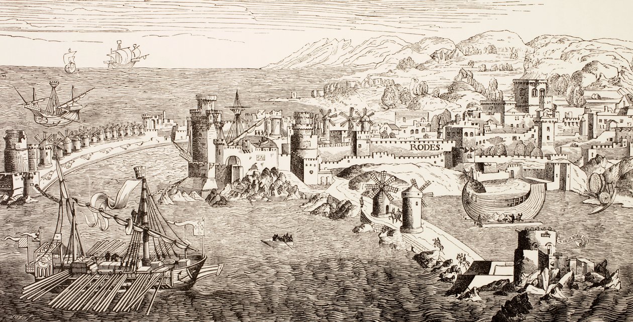 Suunnitelma Rodoksen saaresta, Kreikasta 1400-luvulla, Paul Lacroixin sotilas- ja uskonnollinen elämä keskiajalla, julkaistu Lontoossa n. 1880 tekijältä French School