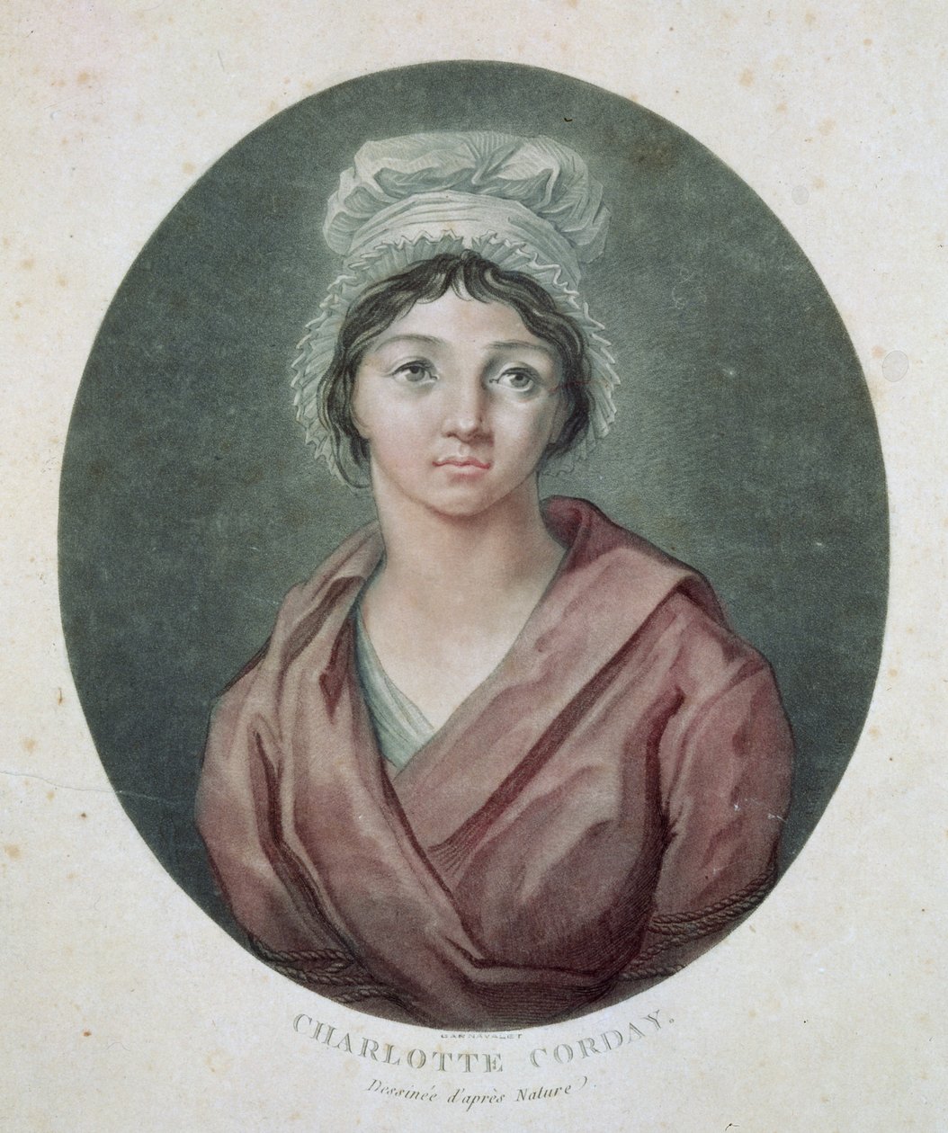 Charlotte Cordayn (1768-93) muotokuva vuoden 1793 jälkeen (akvatintta) tekijältä French School