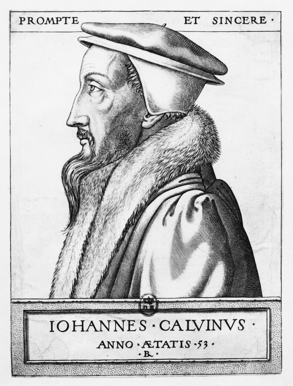 John Calvinin (1509-64) muotokuva 53-vuotiaasta 1564 tekijältä French School