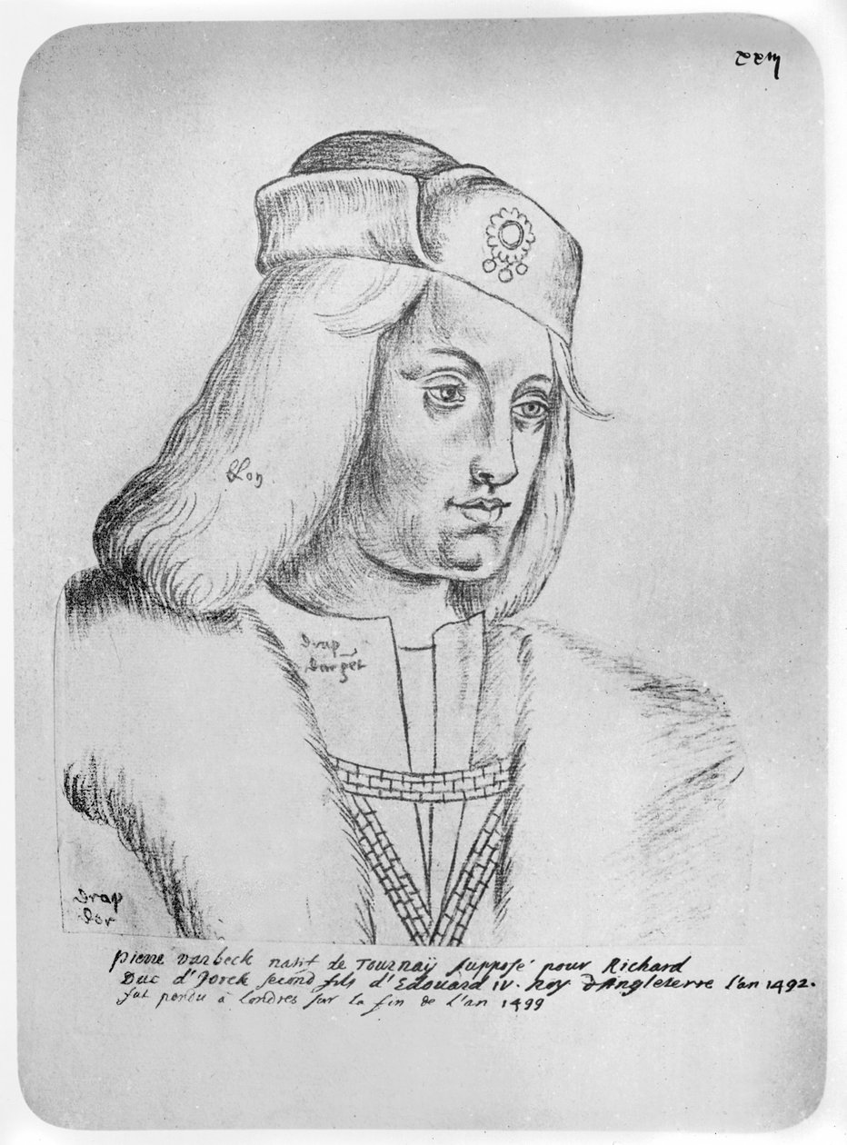Perkin Warbeckin muotokuva (n. 1474–1499) flaamilainen huijari ja Englannin valtaistuimen teeskentelijä (sangviini paperilla) tekijältä French School