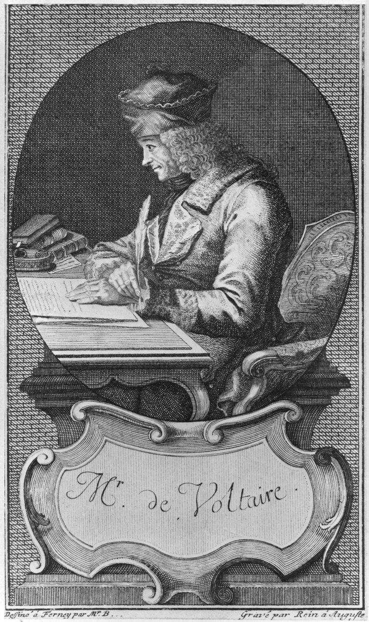 Voltairen muotokuva Ferneyssä, kaiverrus Joseph Friedrich Rein (1720-95) tekijältä French School