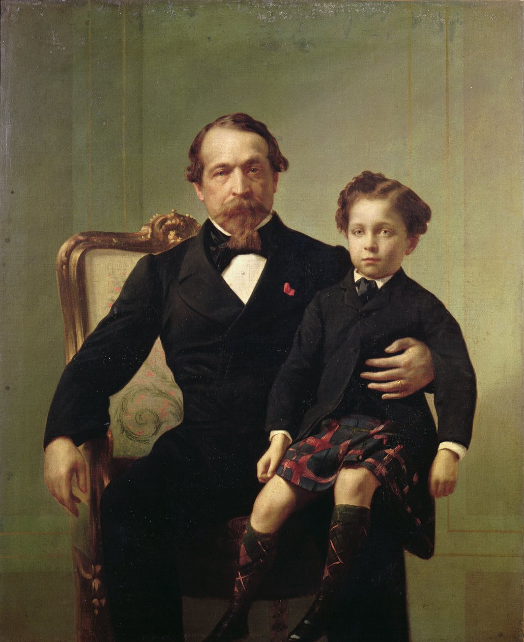 Muotokuva keisari Louis-Napoleon Bonapartesta (1808-73) ja hänen pojasta, prinssi Napoleonista Eugene Louis Jean Joseph Bonapartesta (1856-79) tekijältä French School