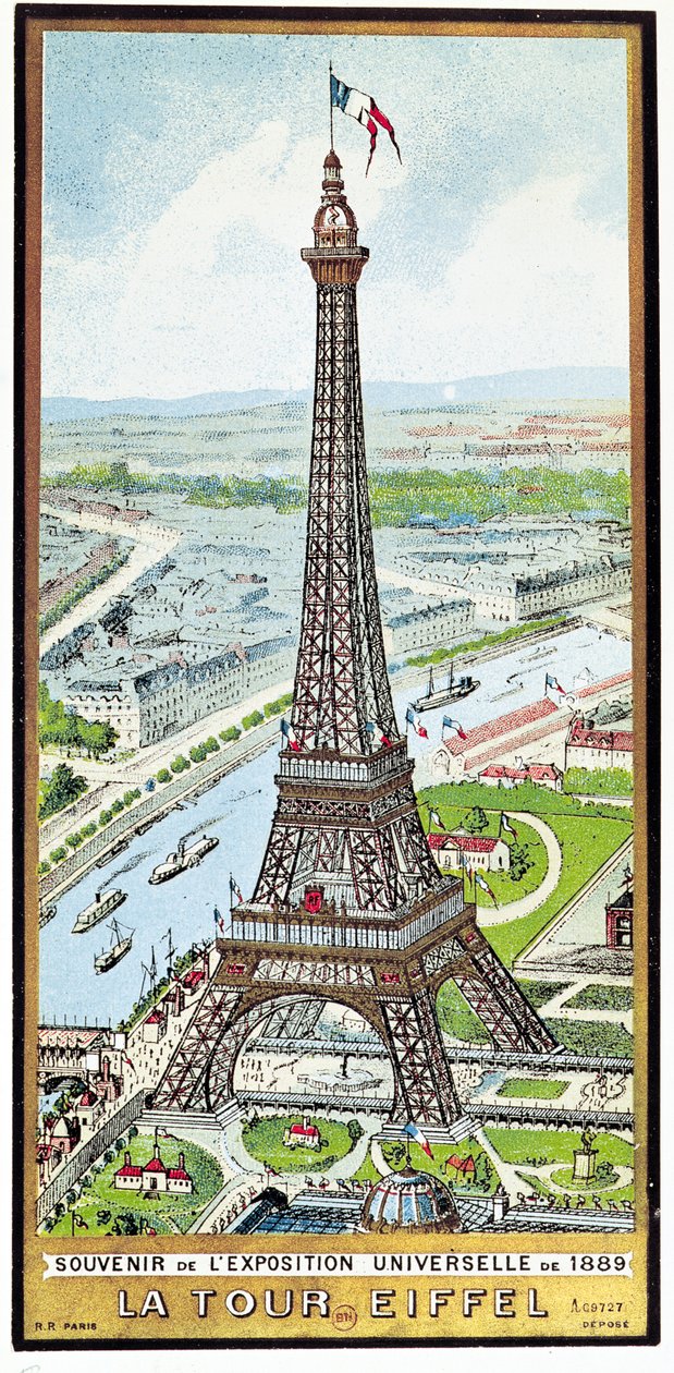 Postikortti, joka kuvaa Eiffel-tornia Exposition Universellessä, 1889 tekijältä French School