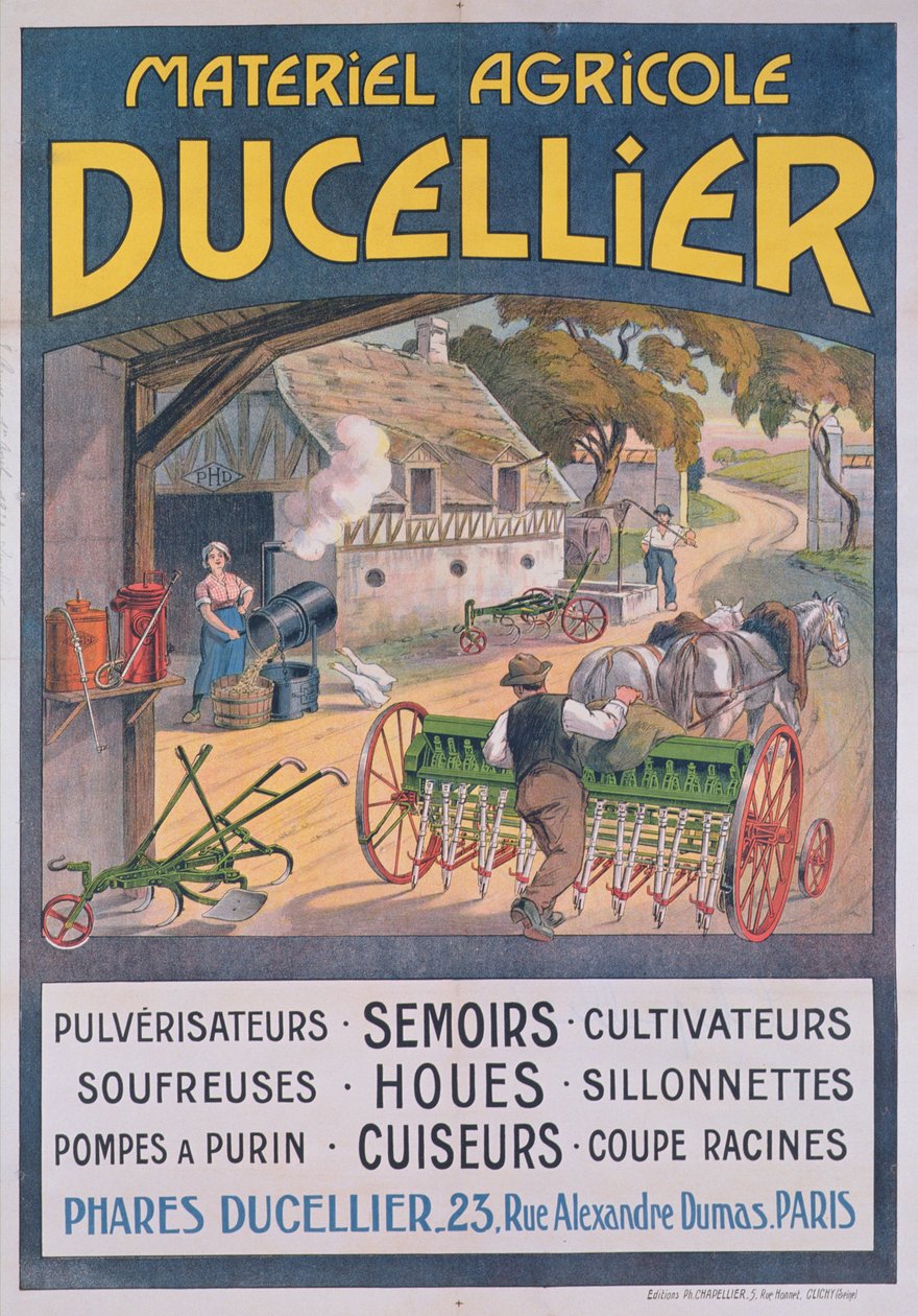 Julisteet, jotka mainostavat Ducellier-maatalouslaitteita, 1920 tekijältä French School