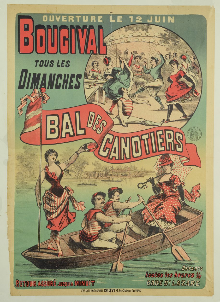 Le Bal des Canotiers -julistemainos Bougivalissa, n. 1875 tekijältä French School