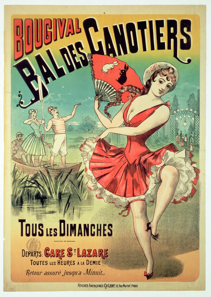 Juliste "Bal des Canotiers, Bougival" (väri litho) tekijältä French School