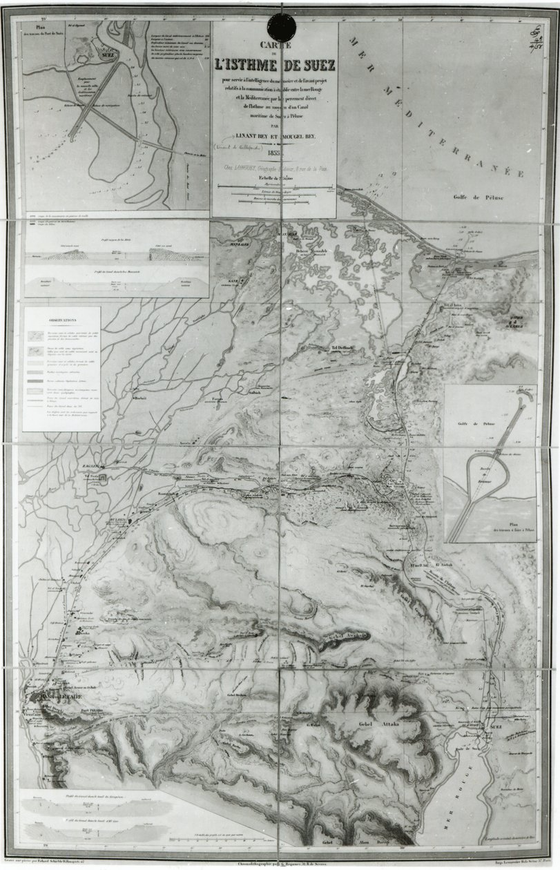 Suezin kanavan valmisteleva kartta, 1855 tekijältä French School