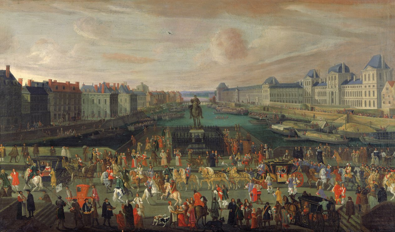Ludvig XIV:n (1638-1715) kulkue Pont-Neufin poikki, 1665-69. tekijältä French School