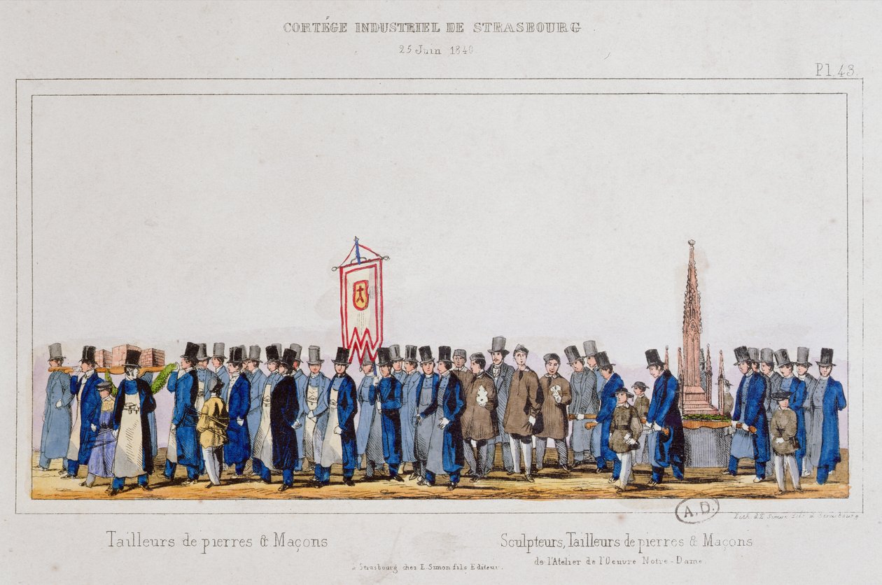 Kivityöläisten ja vapaamuurarien kulkue Strasbourgissa, 25. kesäkuuta 1840 tekijältä French School